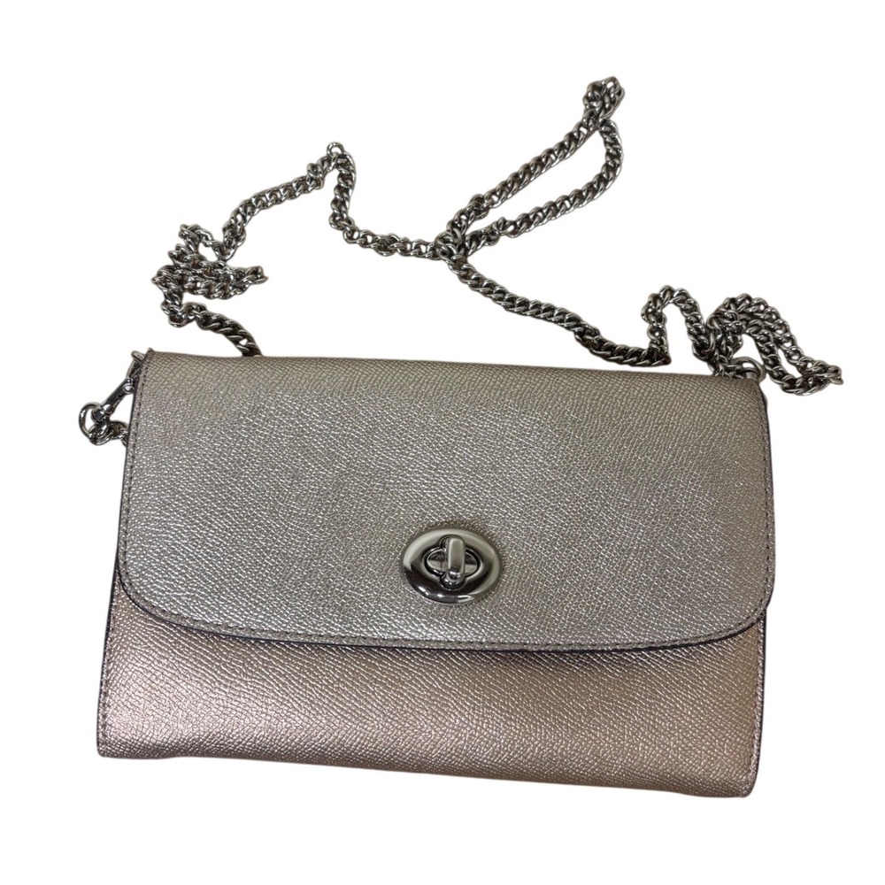 Coach Crossbody Small Bowery Metallic Leather Gold Turnlock Chain Strap Bag